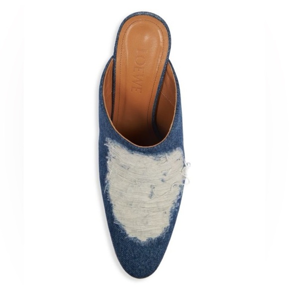 LOEWE Denim Clog Mules Blue White Heels Distressed Jeans Boho EU 40 US 10 new - Picture 4 of 12